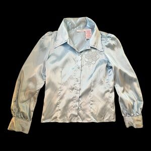 Mary Kate & Ashley Vintage Y2K Silky Blue Blouse Sz M 7/8
